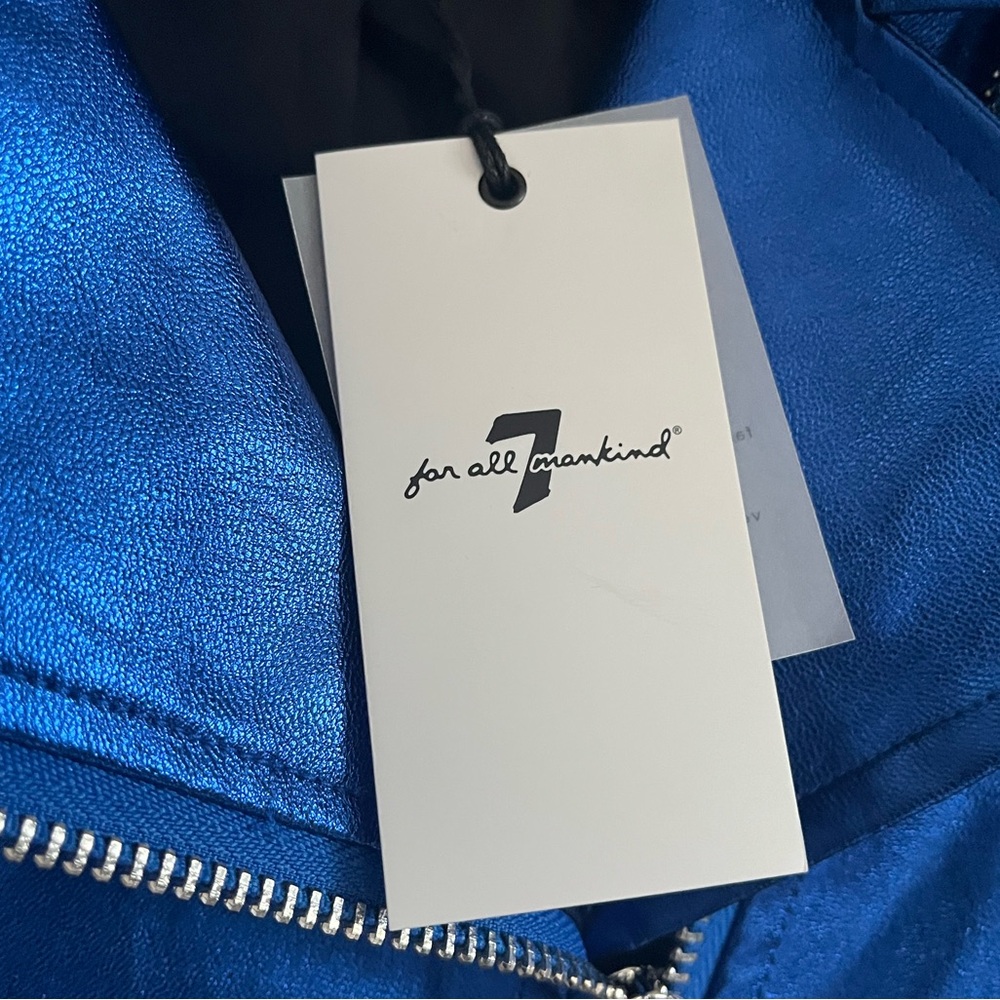 NWT 7 For All Mankind Faux Electric METALLIC Blue Moto / Biker Jacket Sz… - Picture 3 of 16